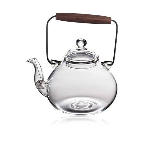 OULOVECO 耐熱ガラス ティーポット 急須 紅茶ポット 茶こし一体型蓋付き 直火・電気ケトル対応 大容量 麦茶・工芸茶用 (透明色, 1000ML)