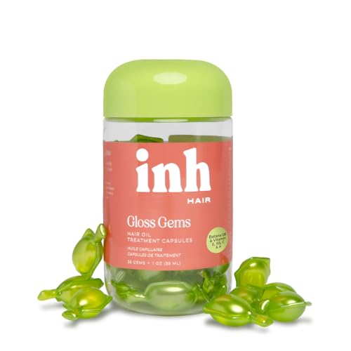 INH Hair Gloss Gems - Lightweight Hair Oil Perfume Capsules for Dry Damaged or Frizzy Strands Smoothing Anti Frizz Shine Serum with Argan & Batana Oil Vegan Leave In Treatment 35 Capsules