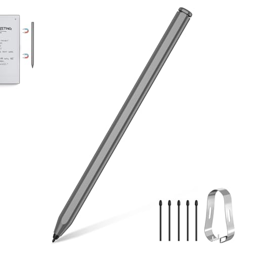 Stylet MagnéTique Compatible avec Remarkable 2 avec Gomme, 4096 Niveaux de Pression, Rejet de La Paume, Sensible à L'Inclinaison et 5 Pointes Stylus pour Remarkable 2/1 / Kindle Scribe/Argent