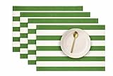 Folkulture Placemats Set of 4 (13 x 18) | 100% Cotton, Heat Resistant, Machine Washable Striped Place Mats | Green & White Rectangular Cloth Table Placemats for Dinner, St Patricks Day Decorations