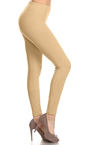 LDR128-Khaki Basic Solid Leggings, One Size