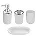 Faderr 4-częściowy zestaw akcesoriów łazienkowych z dozownikiem mydła, uchwytem na szczoteczkę do zębów, kubkiem do zębów i mydelniczką (biała)