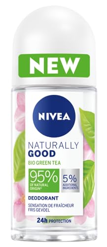 NIVEA Desodorante Naturally Good para mujer, bola orgánica de té verde, 50 ml, con 95% de ingredientes naturales y 24 horas de frescura.