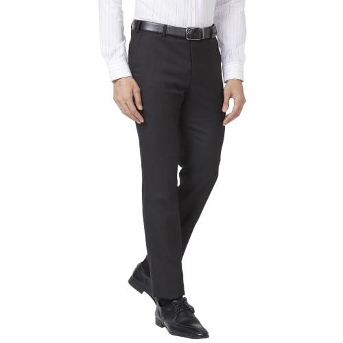Image of Raymond Men Slim Fit Structure Pattern Polyester Blend Flat Front Formal Trouser