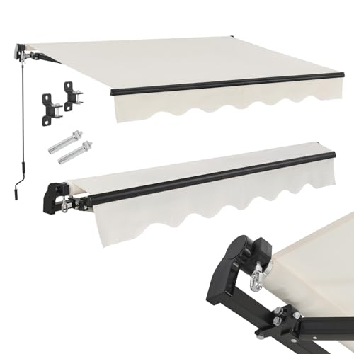 Juskys Tenda da sole 350 x 300 cm - Ombreggiatura terrazza e balcone - Tenda a bracci estensibili con manovella e supporto - Tenda per balconi con protezione solare Tenda a bracci estensibili Beige