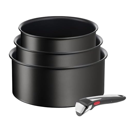 Tefal Ingenio Lot de 3 casseroles + poignée amovible, Induction, Revêtement antiadhésif, Empilable, Compatible lave-vaisselle, Fabriqué en France, Eco Resist On L7679202