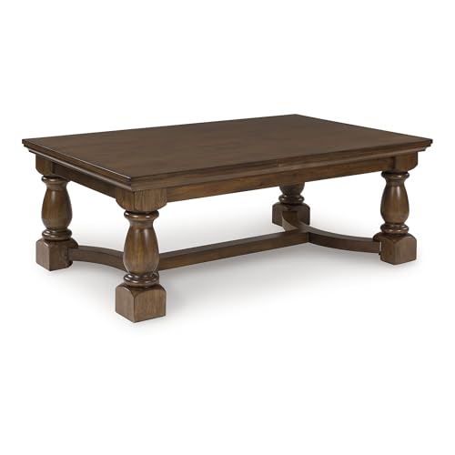 Signature Design by Ashley Sturlayne Transitional Coffee Table with Trestle Base, Dark Brown