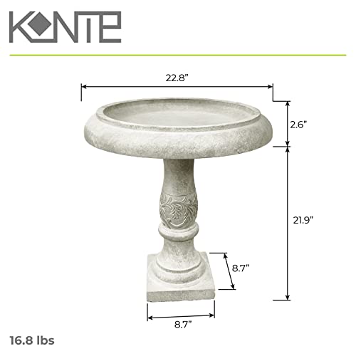 Kante Rc01098A-C80091 Lightweight Traditional Flower Diamond Pattern Birdbath, 24.5 Inch Tall, Weathered Concrete #TOP1