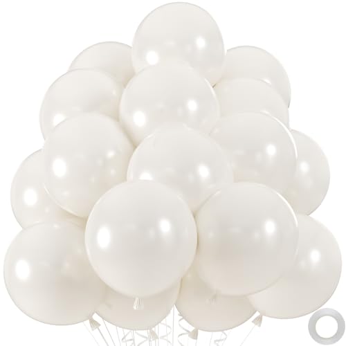 Lot de 50 ballons blancs nacrés à l'hélium pour fête prénuptiale, fête prénatale, fiançailles, mariage, anniversaire, Saint-Valentin (avec ruban et...