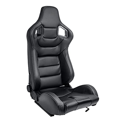 AUTO-STYLE Asiento Deportivo 'RK' - Cuero Artificial Negro + Costura Plateada - Respaldo Ajustable de Doble Cara - incl. Correderas