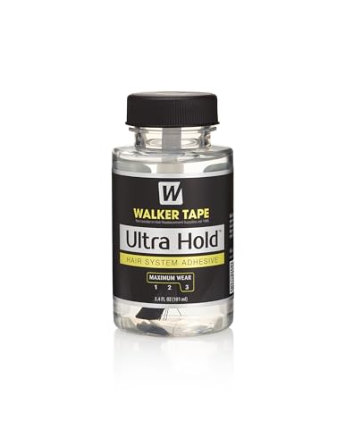 Walker Tape Co. Ultra Hold Hair System Adhesive – 3.4 fl oz Brush-On Long-Lasting Waterproof Wig Glue Clear-Drying Lace Wig Adhesive for Sensitive Skin Maximum Wear 4+ Weeks