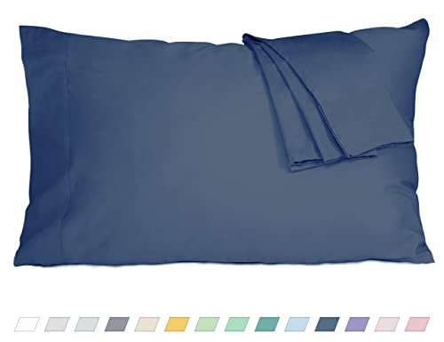 Pillow Cases, King Size Cotton Percale Weave Pillowcases, Pre-Shrunk Breathable and Hypoallergenic Pillowcases, Set of 2 (2 Piece King 20 Inch x 40 Inch, Crown Blue)
