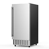 Coolski 15’’W Commercial Under Counter Ice Maker Machine, 130Lbs/Day Stainless Steel Built-in Freestanding Ice Maker, 30 Storage Bin, Perfect for Restaurant Home Office Bar