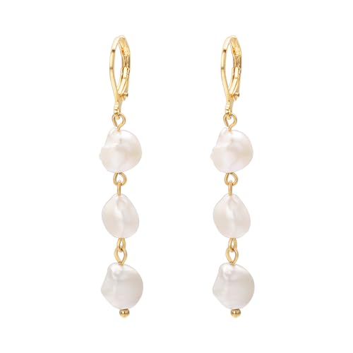 Vissen Baroque Perle Blanche Boucles D'oreilles Femme Plaqué Or Pendantes Dormeuses Boucles...