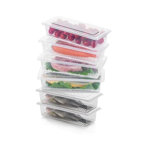Image of DIVAYANSHI Fridge Storage Containers (Pack Of 5), Fridge Organizer with Removable Drain Plate & Secure-Sealing Lids, Fridge Storage Boxes Keep Fruits, Vegetables Fresher, Container Box, 1500 ML