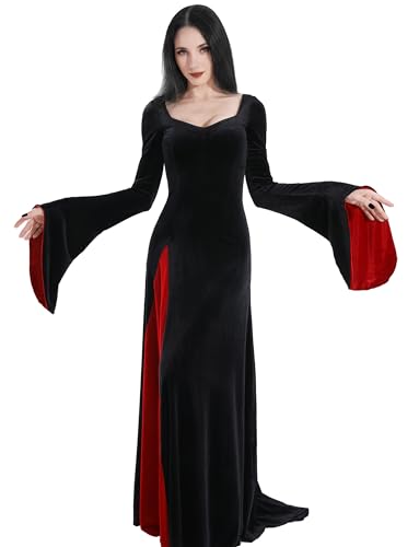 QRT Morticia Addams Costume, Women Velvet Maxi Dress,Vintage Goth...