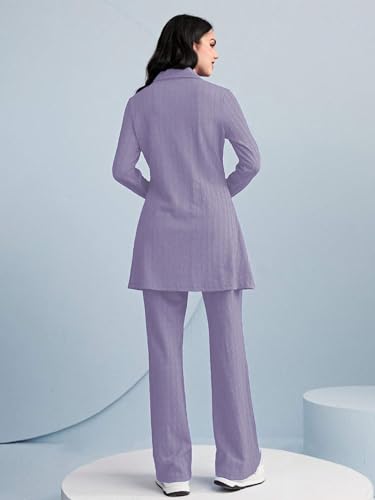 Image of TADKEE Women's Solid Color Two-Piece Set | Long Sleeve Top & Wide Leg Pants Co-ord Set | Casual Wear Co ord Set