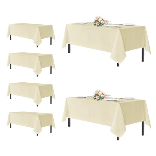 Image of sancua Rectangle Tablecloths for 8 Foot Tables, 6 Pack - Washable Polyester Fabric Table Cloth for Wedding Party, Birthday, Banquet Reception, 60x120 Inch, Beige