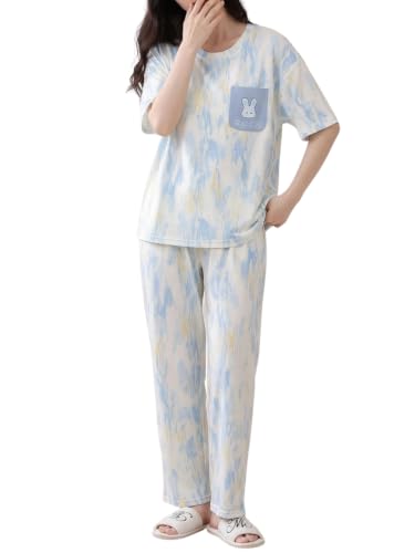 Image of Celary Korean Women's Pyjama Set|Half Sleeve T-Shirt & Printed Pyjama Set for Women|Size:- M to 4XL|Soft Cotton Blend Comfortable Night Suit for Women