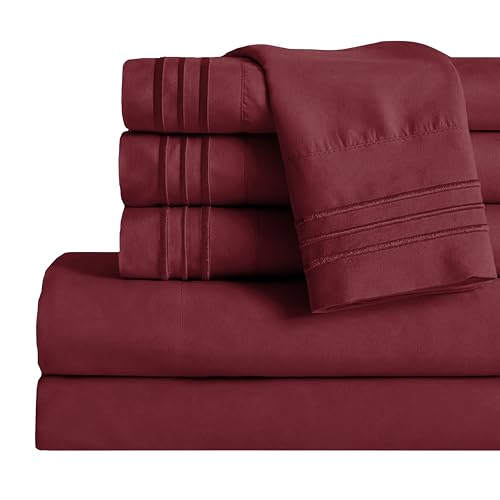 Image of Mocassi King Sheet Set - Luxury Hotel 1800 Premier Bedding Sheets & Pillowcases - Ultra Soft Breathable & Cooling Bed Sheets - Deep Pocket - Wrinkle Resistant - 6 Piece Set - King, Burgundy