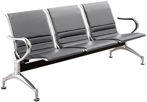 Blue 3-Seat Waiting Room Chairs, PU Leather Reception Bench with Arms & Backrests, Durable Steel Airport Seating for Office & Guest Areas