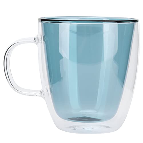 Doppelwandige Glaskaffeetasse mit Griff 350ml/12oz isolierter thermischer einzigartiger Milchbecher für Bier, Tee, Saft, für heiße oder kalte Getränke Home School Office(Blau) Cover
