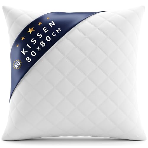 Amazinggirl Kopfkissen 80x80 cm - Kissen Allergiker Schlafkissen Polster Pillow Made in EU und Pillows for Sleeping 80 x 80 Bett Kissens für Schlafen Oeko-Tex Weiß
