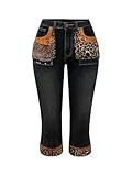 Milumia Women's Leopard Faux Fur Low Rise Capris Jeans Y2k Skinny Button Denim Cropped Pants Blue Medium