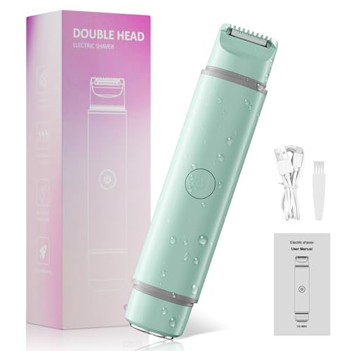 Electric Bikini Trimmer for Women,2 in 1 Painless Lady Shavers for Women,Detachable Pubic Hair Trimmer for Private Area & Body Hair, Ultra Low Silent Leg Arm Body Face Christmas Gifts (Green)