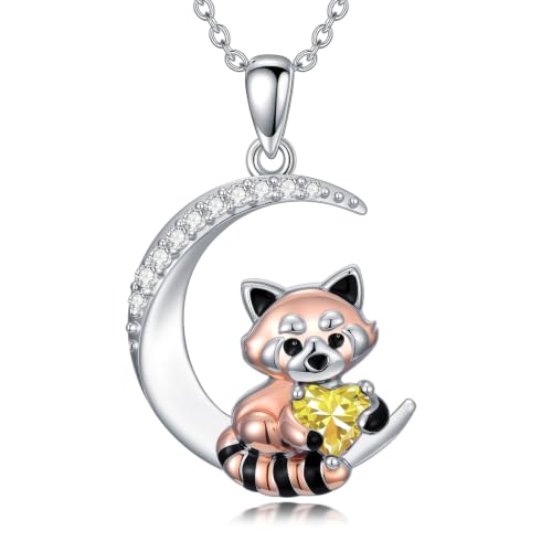 Image of PROESS Animal Birthstone Necklace 925 Sterling Silver Otter /Axolotl /Hippo /Elephant /Dachshund /Monkey /Red Panda Pendant Necklace Animal Birthstone Jewelry Gifts for Women