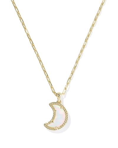 Kendra Scott Moon Short Pendant Necklace, 14K Gold-Plated Brass, Fashion Jewelry for Women, White Opalescent Resin