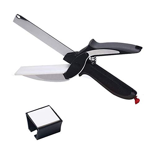 Clever Cutter Kitchen Scissors, 2-in-1 Smart Cutter, Salad Scissors Chopper with Cutting Board, Stainless Steel Knife and Safety Buckle, Kitchen Shears for Cutting Vegetables Fruits