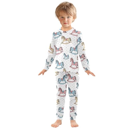 Pajama Sets Long Sleeve Colorful Rocking Horses on Dot Soft Comfy Sleepwear 2 Piece PJS 3-8T2