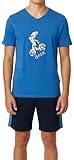 Bermuda bleu Navi Pyjama court pour garçon en 100 % coton doux et avec pantalon en forme de bermuda (DE/NL/SE/PL, numérique, régulier, bleu marine, BMX) (DE/NL/SE/PL, numérique, 176, régulier)