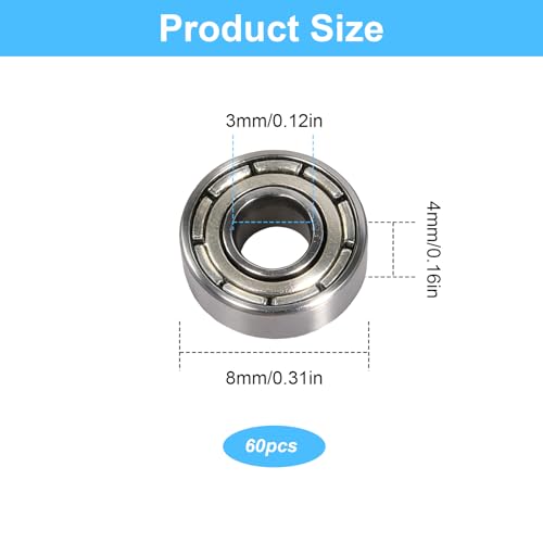 60 Stück Mini Kugellager 693ZZ Kugellager 3x8x4 mm Rillenkugellager Doppelt Abgeschirmte Ball Bearings Miniaturkugellager für Skateboards Trolleys und Mehr