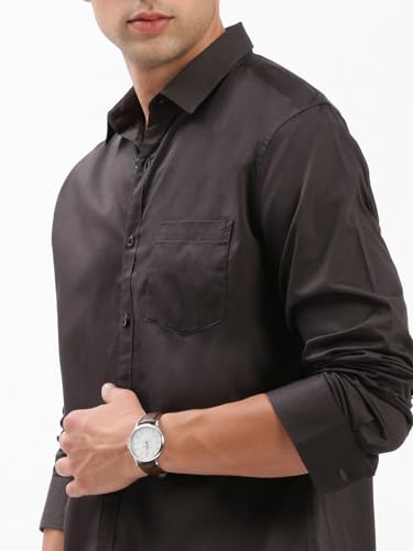Image of SHOWOFFFF Men Solid Casual Shirt | Spread Collar Full Sleeves Cotton Shirt for Mens | Slim Fit Regular Length Shirt for Men's