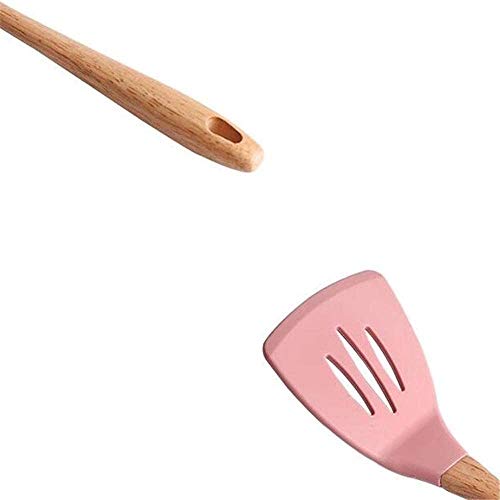 Silikon-Küchengeräte Kochsets Suppenlöffel Pfannenwender Antihaft-Schaufel mit Holzgriff Spezielles hitzebeständiges Design (Color : Green)