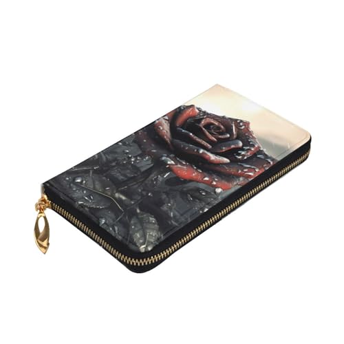 Leather Wallet - Stylish and Functional Wallet for Women with Multiple Compartments and Zipper Design Gothic Rose Prints, Black, One Size3
