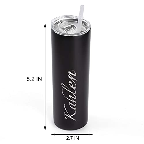Rubin Personalized Tumbler - Laser Engraved - 20Oz Stainless Steel Skinny Tumbler - Includes Straw And Lid - Vacuum Insulated Gift For Bride, Bridal Party, Birthday, Mother's Day, Teacher (Black) #TOP3