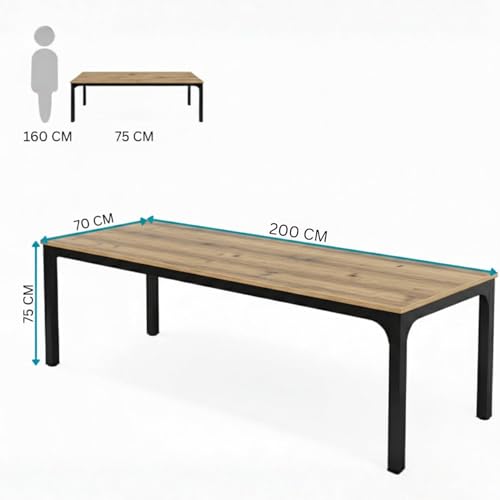Image of TEKAVO Simplon Large Executive Computer Table | Meeting Table | Conference Table | Two Person Desk | Large Office Table | Long Work Desk | 200 CM Long x 70 CM Wide | Brown Wood | Metal - DIY