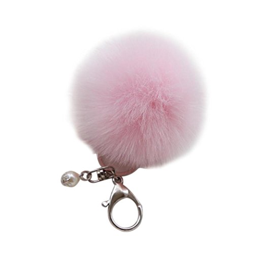 Bestpriceam Simple Cute Faux Rabbit Fur Ball Keychain Bag Plush Car Key Ring Car Key Pendant (Pink)