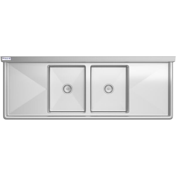 Image of EMPURA 74 inch Wide Stainless Steel Two Compartment Commercial Sink | Utility 18 inch x 18 inch Bowl for Restaurant Laundry Garage | (2) 18 inch Drainboard, 9.75 inch Backsplash, 74 inchW x 23.5 inchD x 44.25 inchH, 16 Gauge, NSF