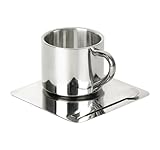 123Arts Stainless Steel Teacup Set, Small Tea Cup Coffee Mug with Saucer,5.5oz,175ml