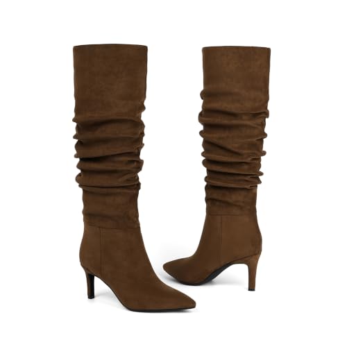 Image of Easyfox Knee High Boots Women Pointed Toe Stiletto Heel Tall Boots | Side Zipper,3 In Stiletto Heel,Fall Spring Winter Fashion Dress Tall Boots,Evening Bridal office Long Boots