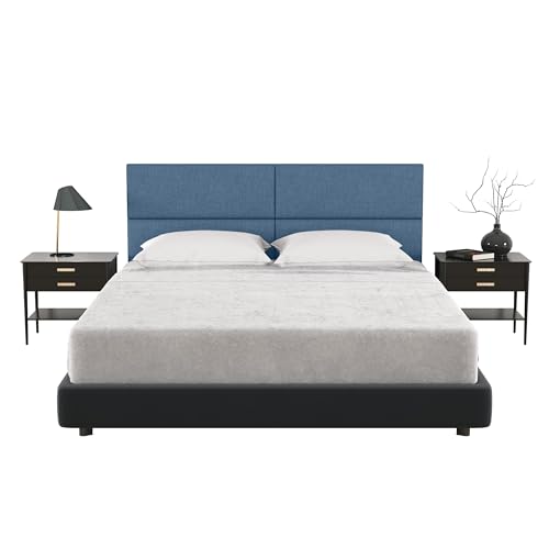 Jaxx Panelist Modern Padded Headboard – Set of 4 Wall Mounted Panels - Queen, Petrol Blue Microvelvet
