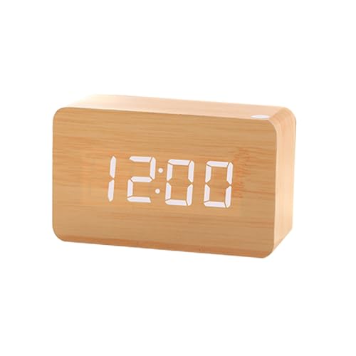 Reloj despertador electrónico de madera, pantalla LED digital de escritorio, despertadores digitales de madera, decoración de mesa para dormitorio, hogar, oficina, aspecto de madera, mesita de noche