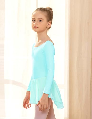 Arshiner ####BLS005178_AQG_130 Kids Girls Classic Long Sleeve Leotard Dance Ballet Dress Aqua Green thumb #4
