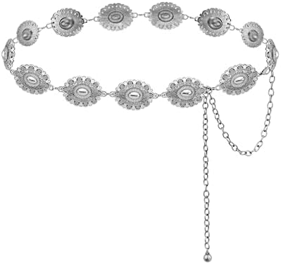 BOMAI Women Western Oval Concho Chain Belt Adjustable Turquoise Metal Waist Chain Belt for Jeans or Dresses