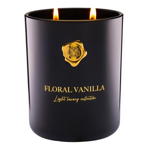 M&SENSE 470g Duftkerze Groß| Schwarz Blumige Vanille Duftkerzen im Glas|Natürliche Sojawachs Scented Candle|Entspannende Aromatherapie |Geschenk für Frauen & Männer,Muttertag| 90h Brenndauer & 2 Docht