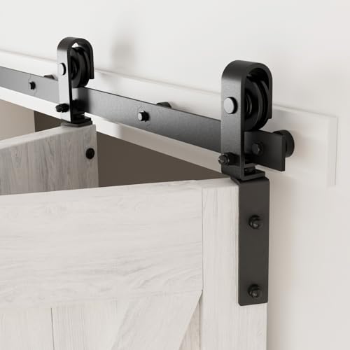 92cm/3FT Rail Porte Coulissante Pliante Kit Roulette Suspendue Systeme Noir pour 2 Porte Coulissante Interieur 43cm Large